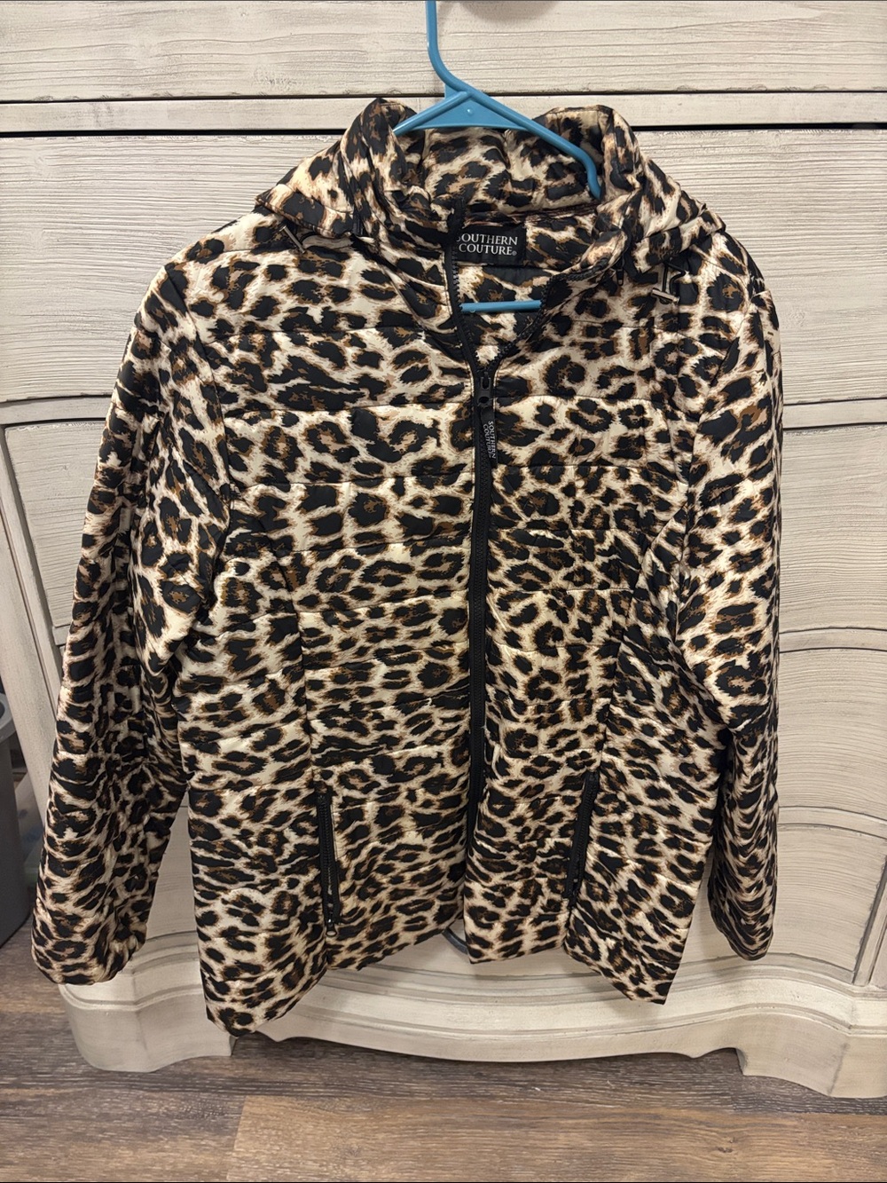 Southern Couture Women's Leopard Print Puffer Jacket - Brown
